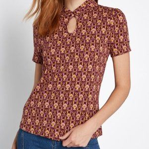 NWOT! ModCloth Admirable Aesthetic Keyhole Top Retro 70s